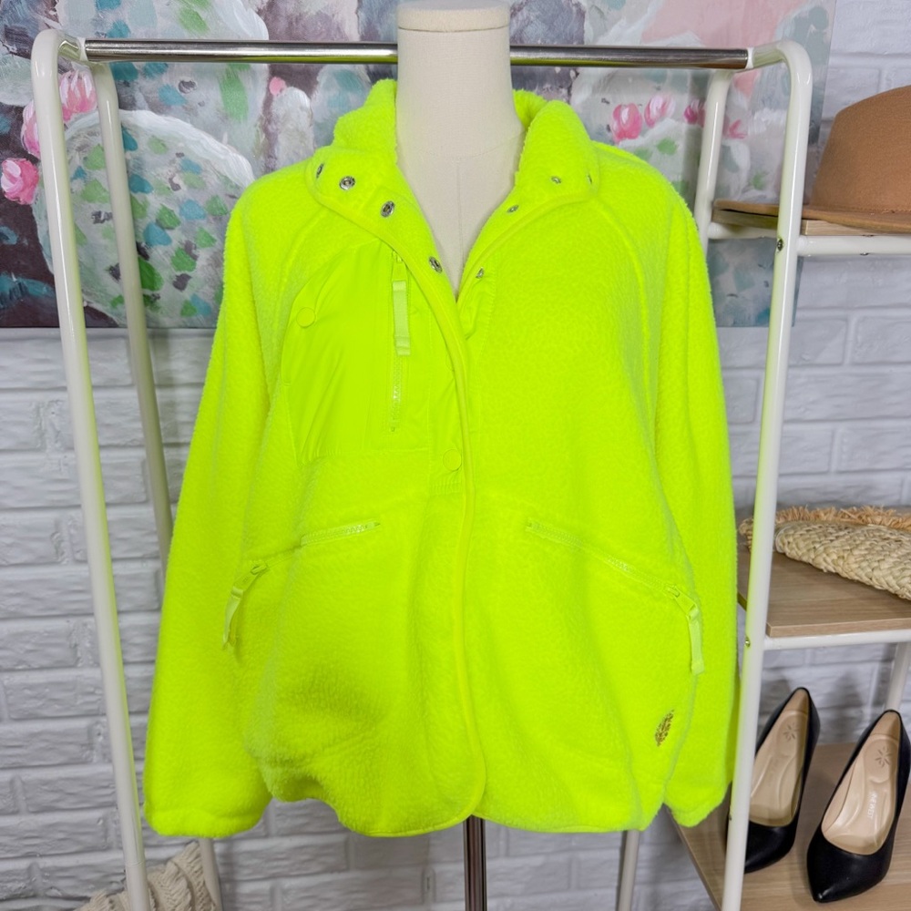 FREE PEOPLE NWOT Hit the Slopes Neon Fleece Jacket (M) - Picture 2 of 6